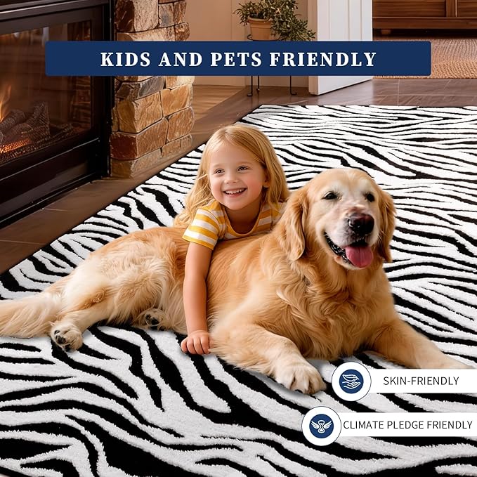 YIHOUSE 6×9 Ft Area Rugs, Black and White Modern Abstract Rug, Washable Plush Soft Zebra Print Carpet, Non-Slip Non-Shedding Rug for Living Room, Bedroom, Dining Room, Home Office Decor