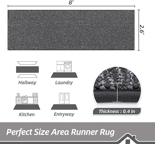 BEQHAUSE Hallway Runner Rugs 2.6x8, Hallway Rug Non-Slip Washable(Rolled-Up NO Creases), Runner Rug Absorbent Stain Resist Hall Rug Carpet Runner, Entryway Rugs Floor Mat Laundry Room Rugs, Charcoal