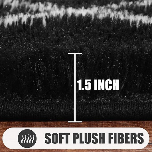 ONASAR Large Area Rugs for Living Room, 7x10 Black and White Rug, Boho Thick Floor Mat for Bedroom Home Decor Aesthetic, Soft Fuzzy Shaggy Plush Fluffy Geometric Carpet for Teen Dorm Classroom