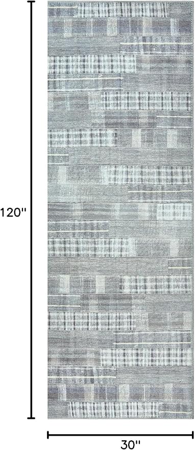 Bloom Rugs Washable Non-Slip 10 ft Runner - Gray Striped Runner for Entryway, Hallway, Bathroom, and Kitchen - Exact Size: 2.5' x 10'