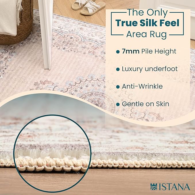 Istana Hallway Runner Rug 2x8 – Beige Entryway Rug -Silk's Soft Touch Runners for Hallways - Stylish Kitchen Runner Rug Non Slip