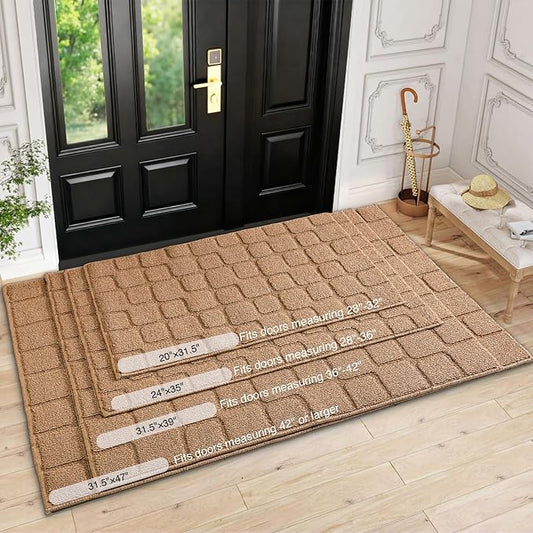 Front Door Mat Outside Entrance, Outdoor Indoor Door Mats for Entryway, Entrance, Entry, Patio, Waterproof Non Slip Doormat, Low-Profile, 20" × 31.5“, Brown