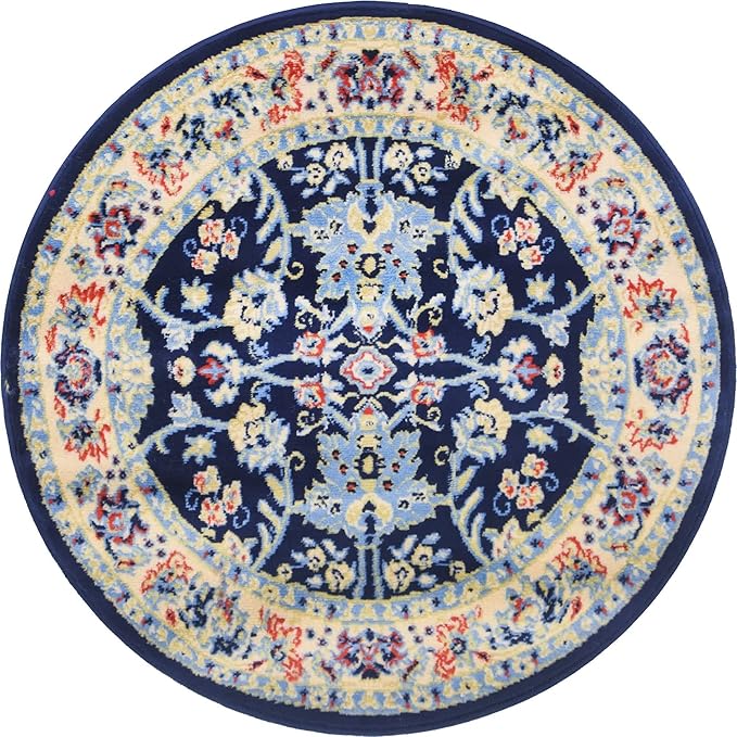 Unique Loom Sialk Hill Collection Area Rug - Washington (3' 3" Round Navy Blue/Cream)