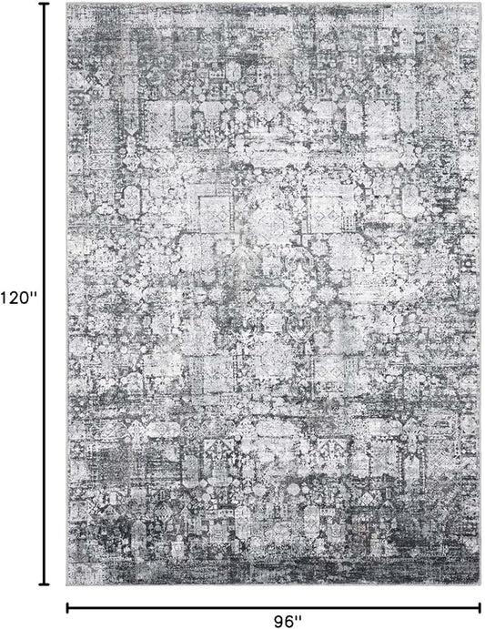 Area Rug 8×10, Large Vintage Boho Rug,Ultra-Soft Low Pile, Washable, Non Slip,Stain Resistant, Printed Carpet for Living Room Bedrooms Playroom Office Kitchen, Dark Stone