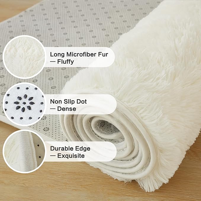Andency Cream Area Rugs 9x12 for Living Room Home Decor, Large Shaggy Bedroom Carpet, Non-Slip Big Shag Indoor Thick Soft Fluffy Furry Fur Area Rugs for Kids Dorm Nursery Aesthetic