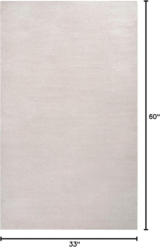 Eyely UES100D-3 Supersoft Haze Solid Low-Pile Indoor Area Rug Casual;Contemporary;Solid;Traditional, Bedroom, Kitchen, Living Room, Easy-Cleaning, Non-Shedding, 3 X 5, Ivory