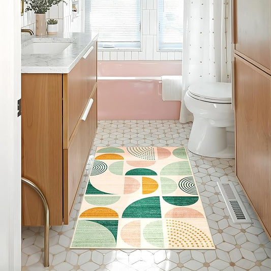 MUJOO Green Small Rug Washable,Boho Area Rugs for Entryway Bathroom Entry Entrance Bedroom Kitchen,Front Door Mat Throw Carpet Non Slip Indoor Soft Modern Abstract 2x3 Sage Green