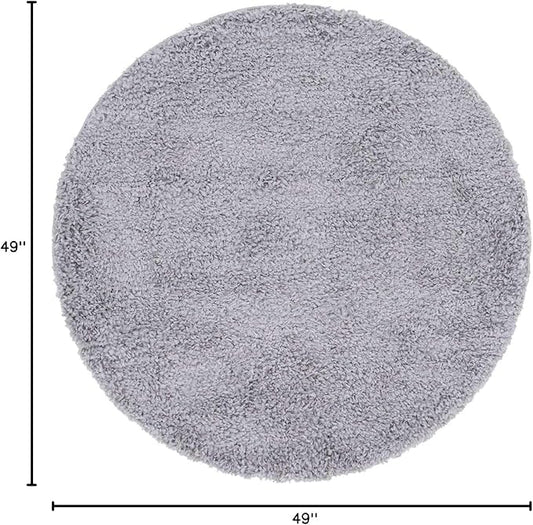 Unique Loom Davos Shag Collection Area Rug - Solid (4' 1" Round, Sterling)