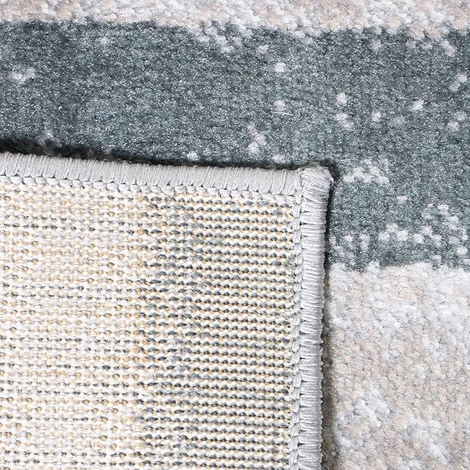 Superior Indoor Runner Rug, Jute Backed, Modern Geometric Patchwork Floor Decor for Bedroom, Office, Living Room, Entryway, Hardwood Floors, Rockwood Collection, 2' 7" x 10', Blue-Taupe