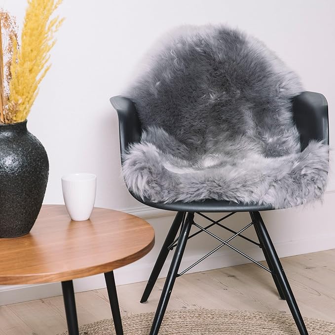 Sheepskin Long Hair 2x3 ft | Bedside Rugs for bedrooms, Sofa, Chair or The Dining Table | Each Sheepskin Rug is Unique and Created by Nature | Small Fluffy Rug in Color Light Grey