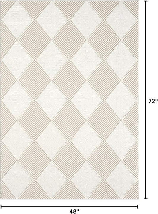 Abani Cream Area Rug for Living Room, Bedroom - Diamond Pattern - 4 x 6 - Durable & Easy to Clean