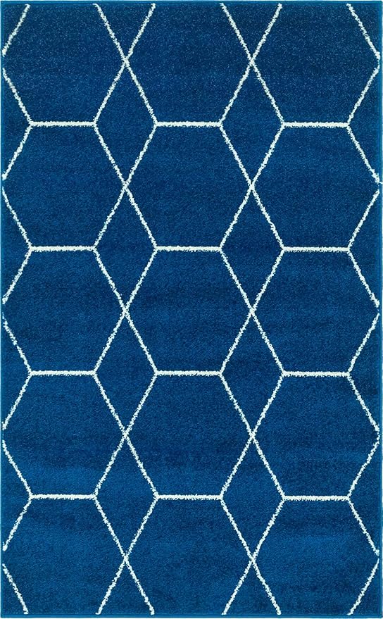 Unique Loom Trellis Frieze Collection Area Rug - Geometric (3' 3" x 5' 3", Navy Blue/ Ivory)