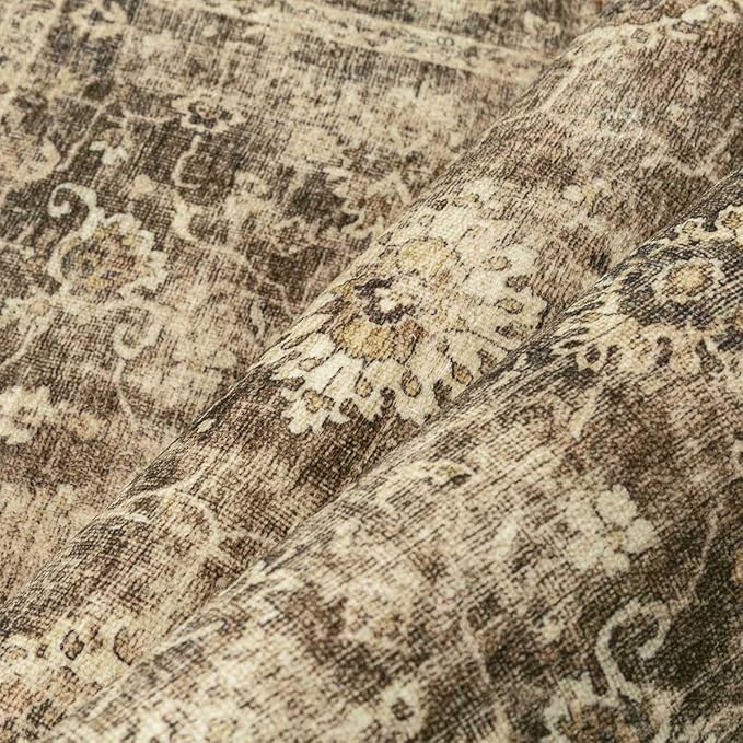 10x14 Brown Vintage Area Rug for Living Room Bedroom Large Distressed Rustic Carpet Non-Slip Low Pile Lightweight Vacuumable Soft Washable Throw Rug for Indoor Dining Room