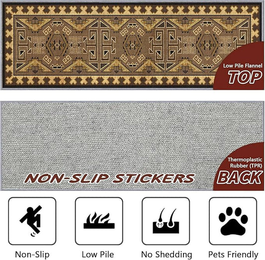 Brown Geometric Runner Rug, 2x6ft Hallway Runner Washable Rug, Corridor & Foyer High-Traffic Rugs, Indoor Durable Non-Slip Mat, Vintage Southwestern Decorative Home Carpet