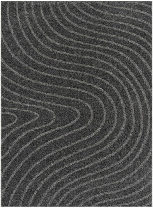 LUXE WEAVERS Modern Geometric Wave Anthracite 2x3 Area Rug