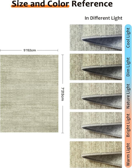 Art&Tuft Washable Rugs 5x7, Low Pile Area Rugs for Living Room - Non Slip and Stain Resistant Soft Thin 5x7 Rug for Bedroom, Dining Room, Kitchen, Office, Green