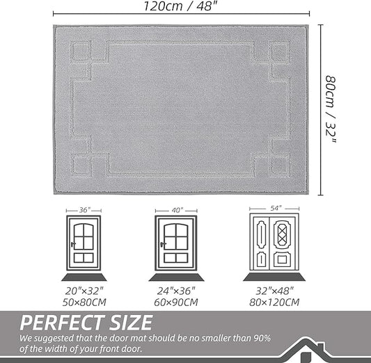 BEQHAUSE Door Mat 32" x 48", Non-Slip Door Mats Indoor Entryway Rugs Washable Low-Profile Absorbent and Stain Resist Floor Mats, Dog Door Mat for Front Back Door, Muddy Wet Shoes & Paws, Light Grey
