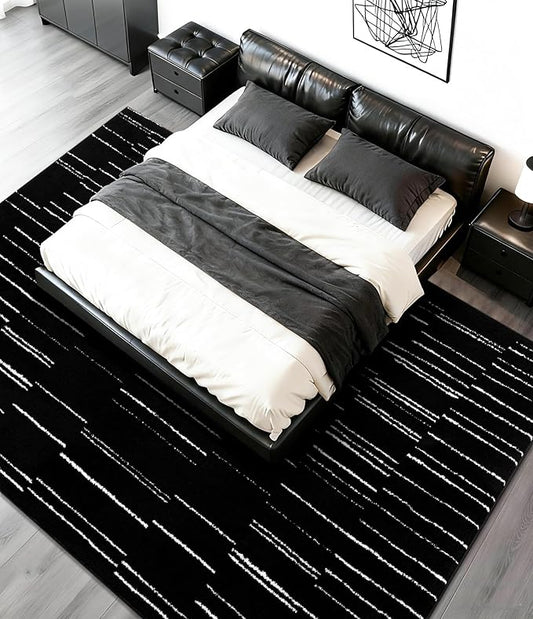 YIHOUSE 8x10 Abstract Line Area Rug, Modern Washable Stain Resistant Rugs Non Slip, Soft Indoor Large Floor Carpet for Living Room, Bedroom,Dining Room, Black and White