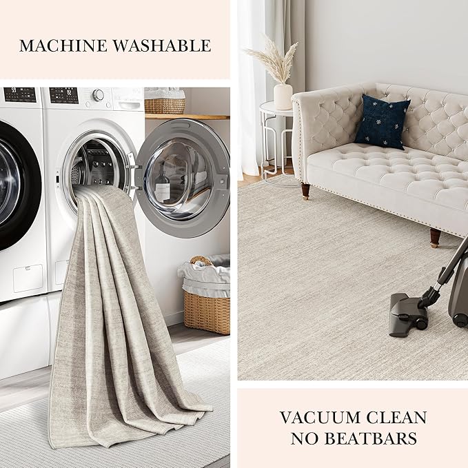 Valenrug Washable Rugs 2x6 - Stain Resistant 2x6 Area Rugs for Living Room, Non Slip Backing Large Area Rugs for Bedroom, Folable Machine Washable Area Rug (2'x6', Beige)