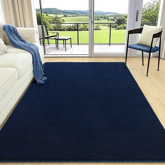 AROGAN Modern Shag Area Rug for Bedroom, 4x6 Feet Washable Rugs for Living Room, Indoor Floor Carpet, Plush Memory Foam Bedside Rugs for Kids Girls Teens Room Low Pile, Navy Blue