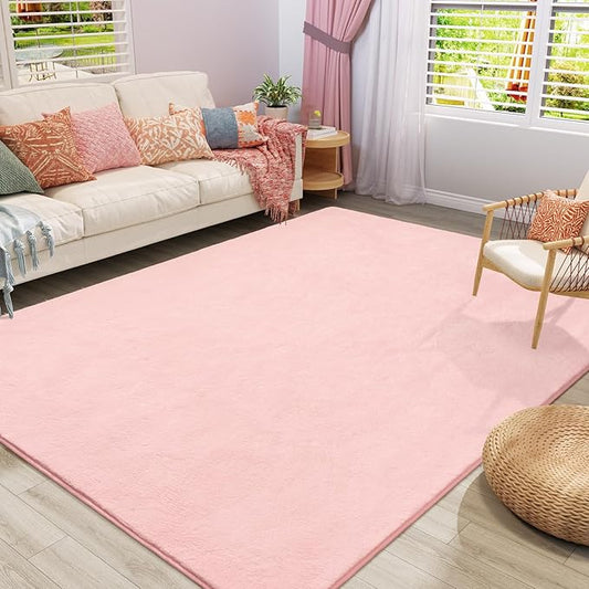 Amearea Large Modern Area Rugs for Bedroom Living Room, 5x8 Feet Pink Thickened Memory Foam Rug, Fluffy Indoor Washable Rugs Non Slip Minimalist Carpet for Boys Girls Dorm Nursery Room Decor
