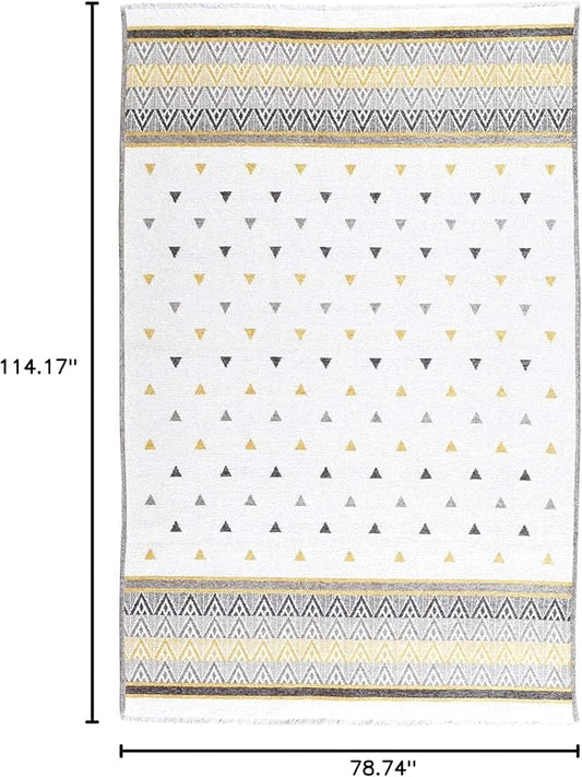 Alfa Rich 7x10 Gold Gray Off White Washable Area Rugs for Living Room Bedroom Kitchen Decor Cotton