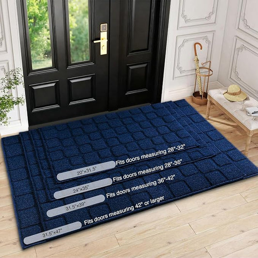 Front Door Mat Outside Entrance, Outdoor Indoor Door Mats for Entryway, Entrance, Entry, Patio, Waterproof Non Slip Doormat, Low-Profile, 24" × 35“, Navy Blue