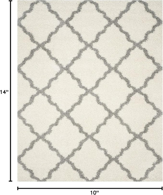 SAFAVIEH Dallas Shag Collection Area Rug - 10' x 14', Ivory & Grey, Trellis Design, Non-Shedding & Easy Care, 1.5-inch Thick Ideal for High Traffic Areas in Living Room, Bedroom (SGD257F)