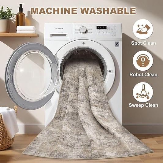 Nakagishi 5x7 Area Rugs Living Room: Washable Abstract Large Neutral Soft Rug Stain Resistant Modern Indoor Floor Non-Slip Carpet for Bedroom Nursery Kids Playroom Office Dining Room Dorm- Brown Grey