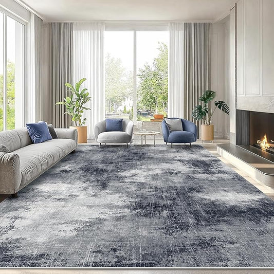 AMADA HOMEFURNISHING 8x10 Area Rug for Living Room, Modern Abstract Rug with Non-Slip Backing & Low Pile, Large Washable Rug with Abstract Pattern for Bedroom, Dinning Room, Home Office, Grey