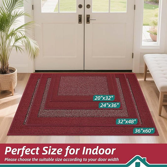 BEQHAUSE Indoor Door Mat 24" x 36", Dirt Trapper Door Mats Non-Slip Entryway Rugs Washable, Resist Dirt Absorbent Welcome Mat, Low Profile Floor Mats for Front Back Door and Entryway, Red