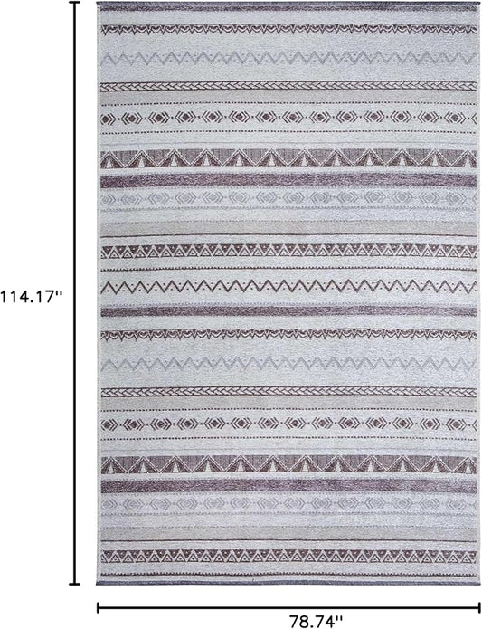 Alfa Rich 7x10 Gray Off White Washable Area Rugs for Living Room Bedroom Kitchen Decor Cotton Rug