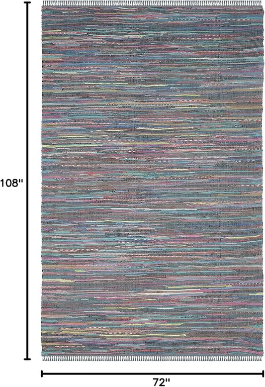 SAFAVIEH Rag Rug Collection Area Rug - 6' x 9', Aqua & Multi, Handmade Boho Stripe Cotton, Ideal for High Traffic Areas in Living Room, Bedroom (RAR121K)