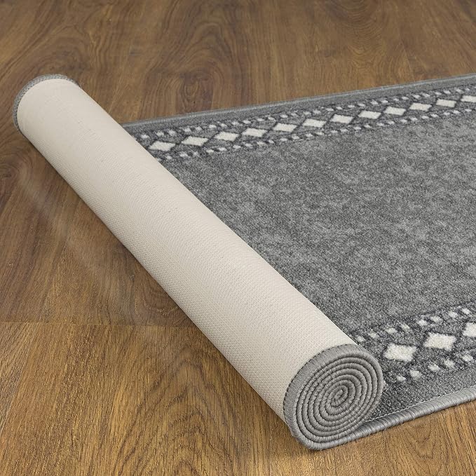 Antep Rugs Alfombras Modern Bordered 2x7 Non-Skid (Non-Slip) Low Profile Pile Rubber Backing Indoor Area Runner Rugs (Gray, 2' x 7')