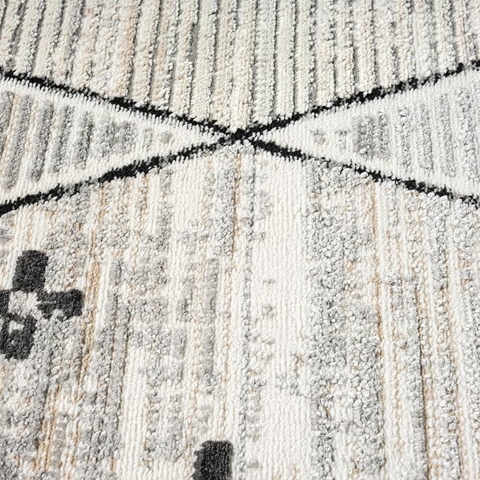 Abani Viva Cream & Grey Area Rug 8' x 10' for Living Room, Bedroom - Farmhouse Diamond Pattern - Durable & Easy to Clean