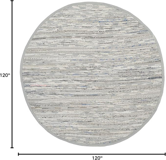SAFAVIEH Rag Rug Collection 10' Round Grey RAR121A Handmade Boho Stripe Cotton Area Rug