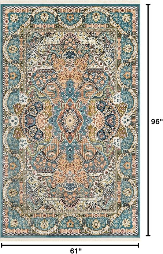 Unique Loom Narenj Collection Classic Traditional Medallion Textured Design Area Rug, 5 x 8 ft, Blue/Tan