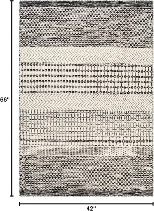 Mark&Day Wool Rugs, 4x6 Tervoort Global Black Area Rug, Blue Beige Carpet for Living Room, Bedroom or Kitchen (3'6" x 5'6")