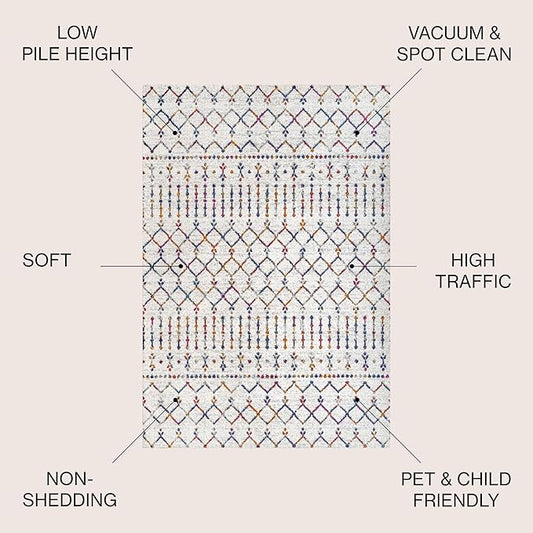JONATHAN Y Boho Vintage Diamond Cream/Multi Indoor Area Rug 4X6 ft, Moroccan Hype for Living Room, Bedroom, Kitchen, Office, Easy-Cleaning, High Traffic, Pet-Friendly, Non-Shedding (MOH101H-4)