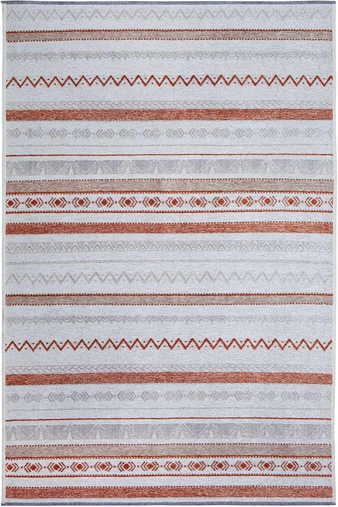 Alfa Rich 4x6 Beige Terracotta Washable Area Rugs for Living Room Bedroom Kitchen Cotton Decor Rug
