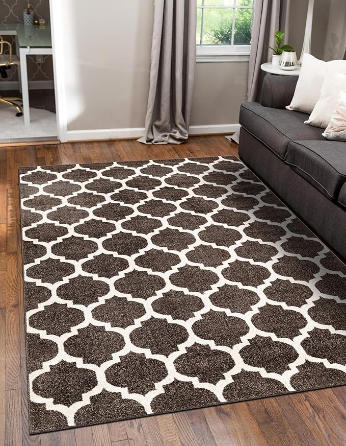 Rugs.com Lattice Collection Rug – 8x11 Chocolate Brown Medium-Pile Rug Perfect for Living Rooms, Large Dining Rooms, Open Floorplans