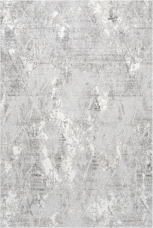Adel Modern Area Rug for Living Room, 6x9 Rustic Distressed Abstract Gray Rug, Medium Pile Stain Resistant Carpet for Bedroom, Dining Room or Kitchen (6' x 9', Gray)