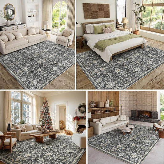 8x10 Washable Area Rugs Ultral Soft Non-Slip Stain Resistant Vintage Boho Large Carpet for High-Traffic Living Room & Dining Room