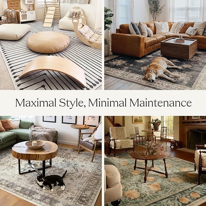 RUGGABLE Washable Vintage Area Rug – Kamran Cayenne Red 2x3, Stain-Resistant, Non-Slip – Small Machine Washable Rugs for Living Room, Bedroom, Hallway, Entryway & Bathroom–with Cushioned Pad