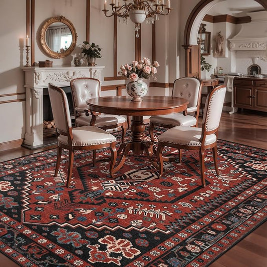 Ciicool Washable 5x7ft Rugs for Living Room Non-Slip Indoor Area Rug Large Low-Pile Mat Floor Carpet Vintage Rug for Bedroom Dinning Foyer Decor