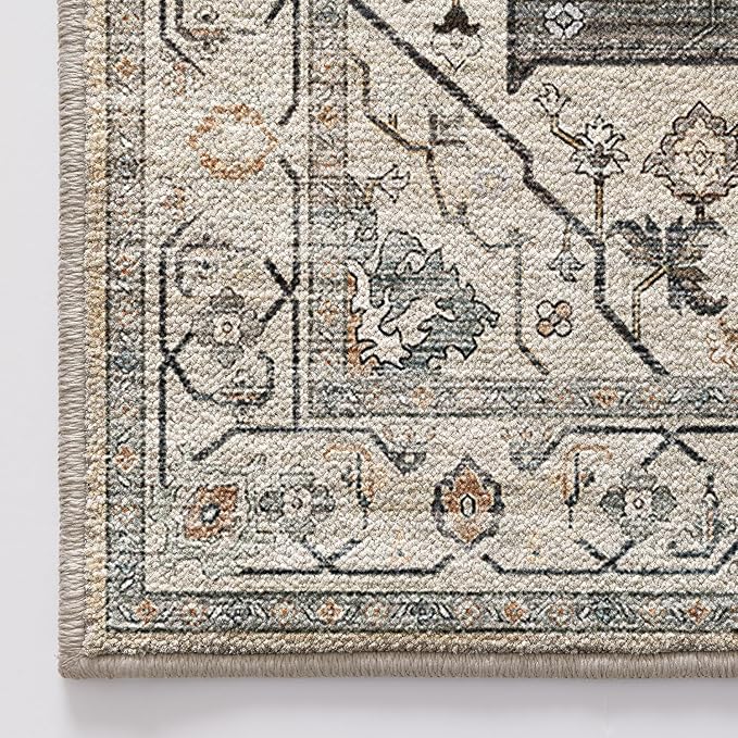 LUMI Washable 5x8 Area Rug for Living Room, Ultra Soft Vintage Rug with TPE Non Slip Backing, Stain Resistant, Low Profile Carpet High Traffic for Bedroom, Dining Room