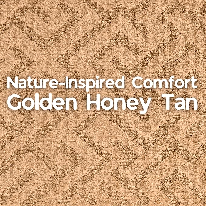 10ft Custom Cut Runner Rug for Narrow Hallways Kitchens - Gold Tan | Non-Slip | Washable & Edge Bound