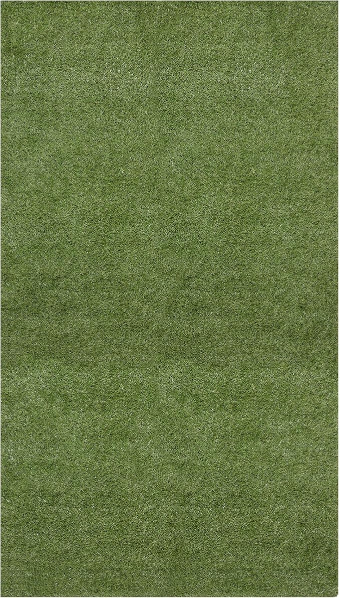 Ottomanson 6'6" x 55' Artificial Faux Grass Rug - Realistic Turf with UV Protection - Perforated for Easy Drainage - Durable, Hose-Off Synthetic Lawn Carpet for Indoor & Outdoor Use, Green