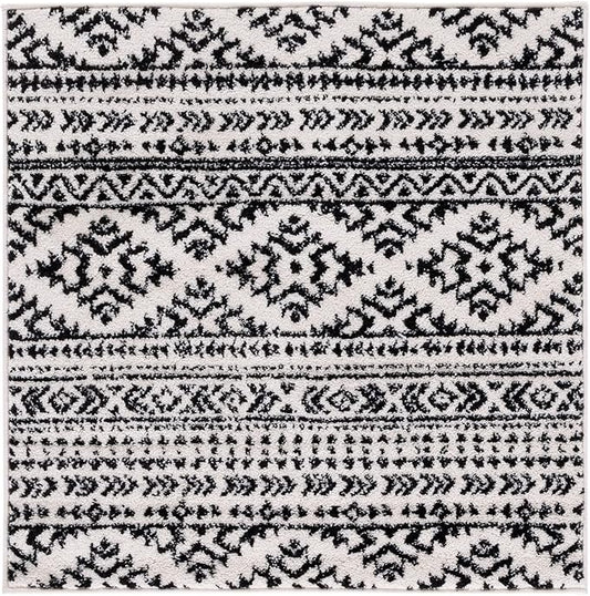 SAFAVIEH Tulum Collection Area Rug - 12' Square, Ivory & Black, Moroccan Boho Tribal Design, Non-Shedding & Easy to Clean, Ideal for Living Room, Bedroom, Dining Space (TUL272B)
