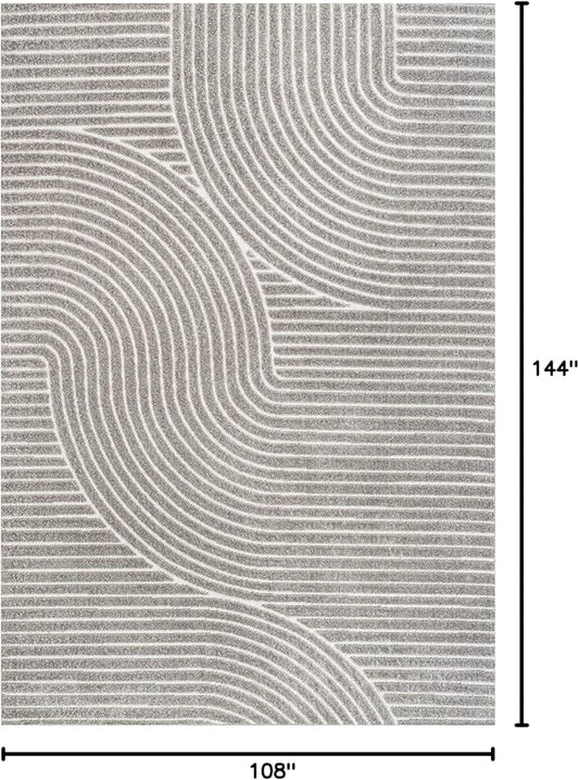 JONATHAN Y Hallie High-Low Curve Gray/Ivory Indoor/Outdoor Area Rug, 9x12, Minimalist, Pet Friendly, Non-Shedding, Stain Resistant, Hose-Washable for Backyard, Patio, Porch (SCN100A-9)